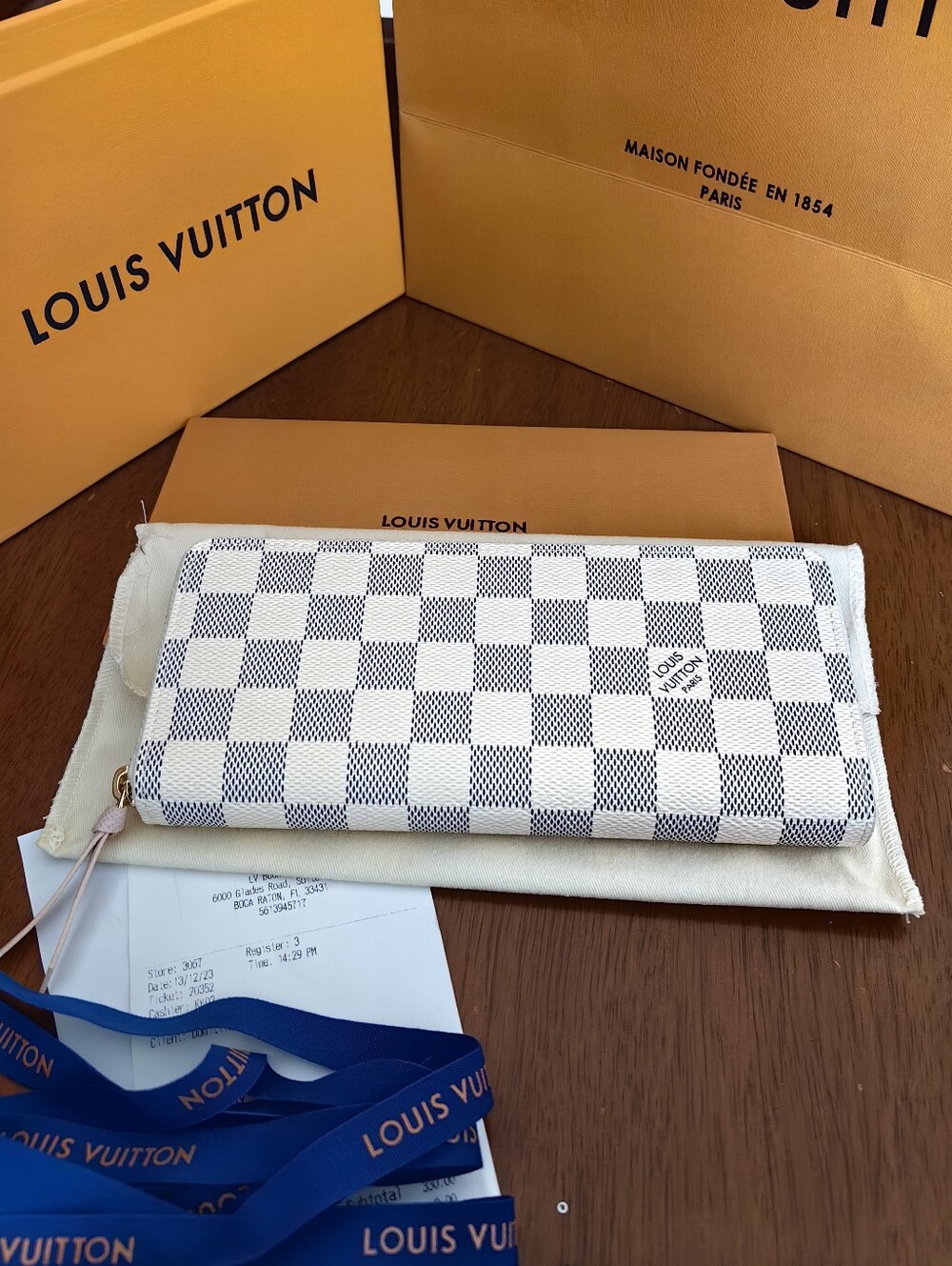Louis Vuitton Damier Azur Canvas Zip Wallet in White and Light Gray